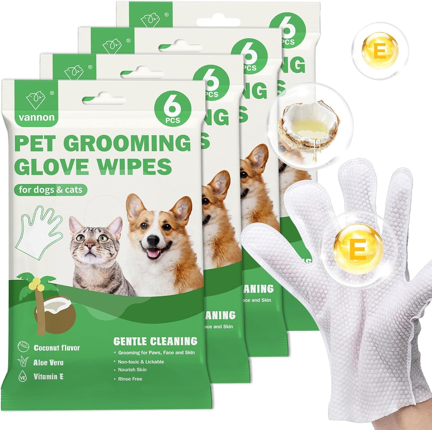 Vannon Extra Thick Pet Bathing Wipes for Dogs & Cats, 4 Pack