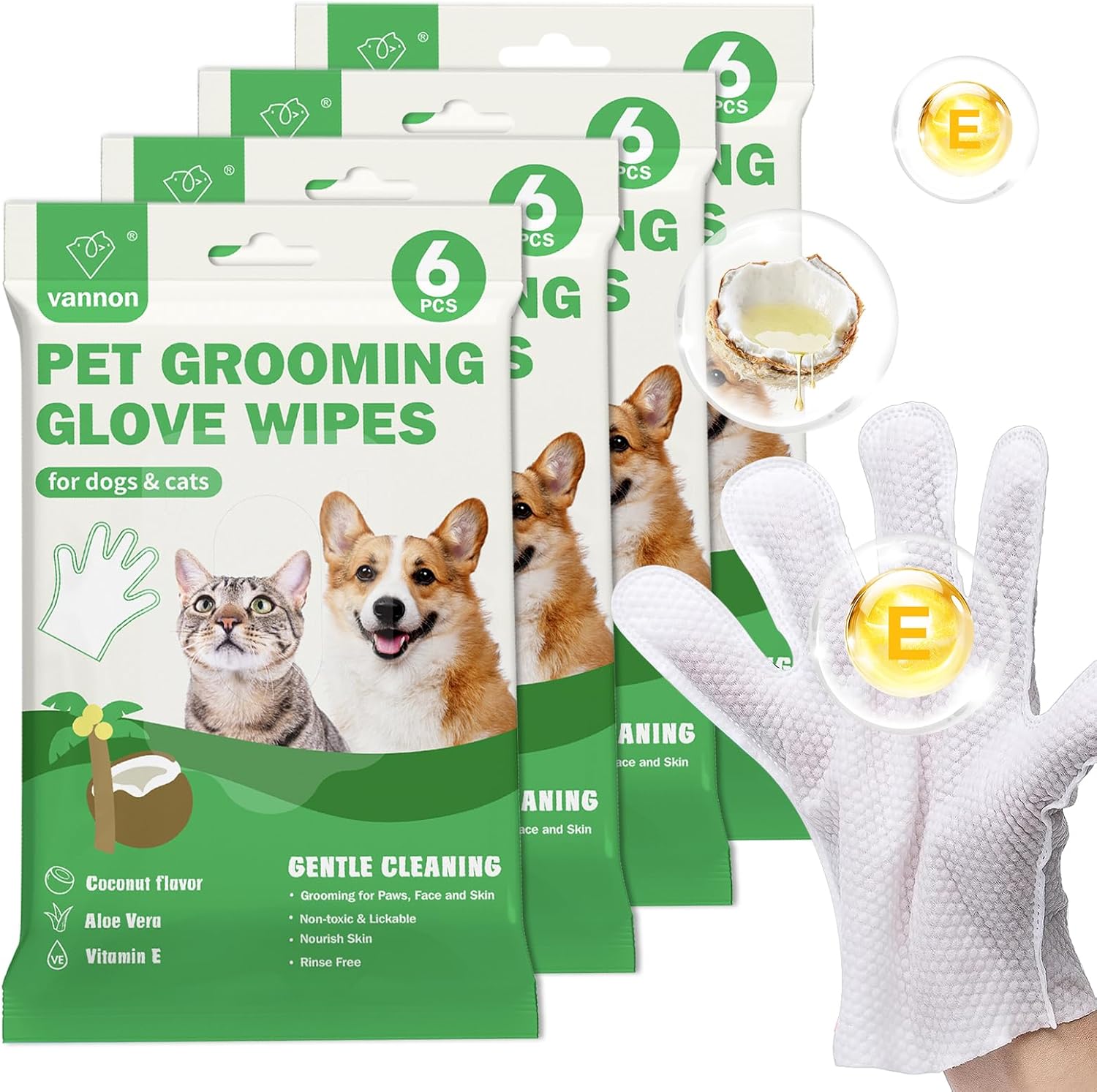 Vannon Extra Thick Pet Bathing Wipes for Dogs & Cats, 4 Pack