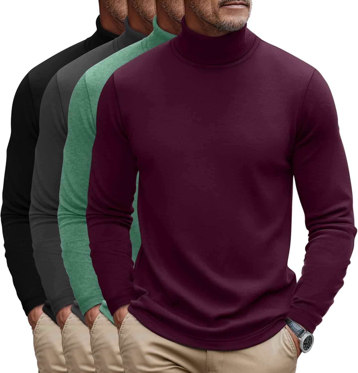 Huukeay Men's Turtleneck Shirts 4 Pack for Stylish Comfort