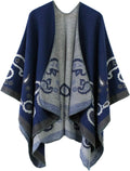 Women's Color Block Shawl Wrap Open Front Poncho - Warm Oversized