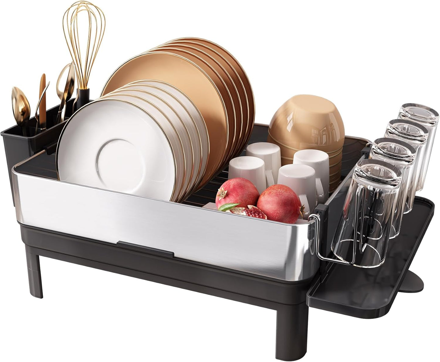 Large Dish Drying Rack with Adjustable Spout for Kitchen Use