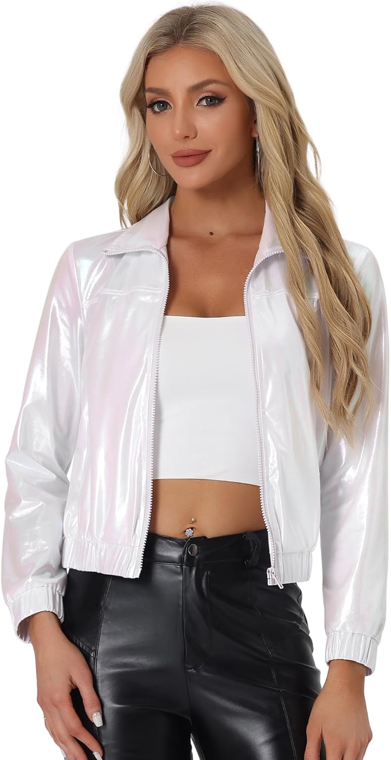 Allegra K Women's Holographic Shiny Party Jacket for Stylish Looks