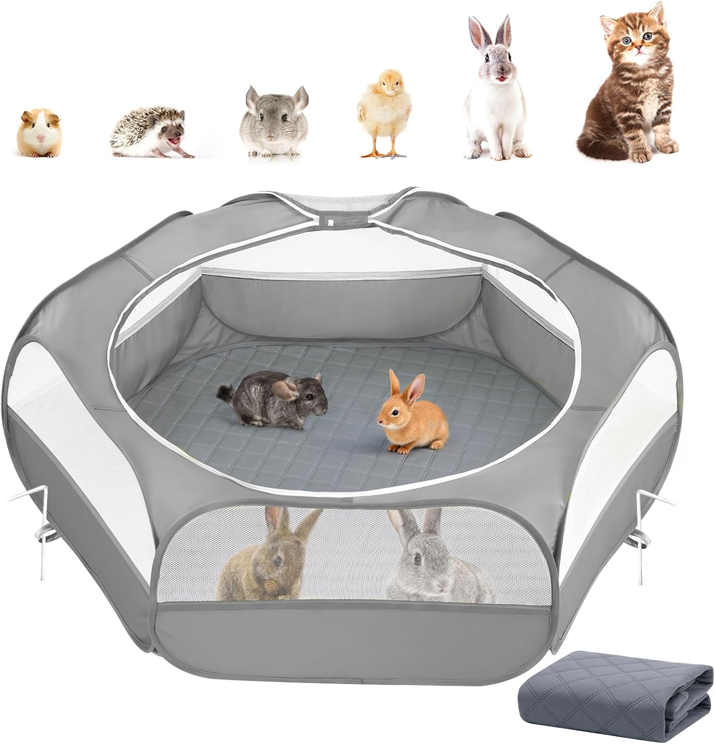 2-in-1 Small Animals Playpen with Waterproof Pad for Pets