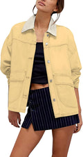 Oversized Denim Jacket with Contrast Trim - Relaxed Long Sleeve Jean