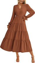 Long Sleeve Dress for Women V Neck Maxi - Flowy Tiered Aline
