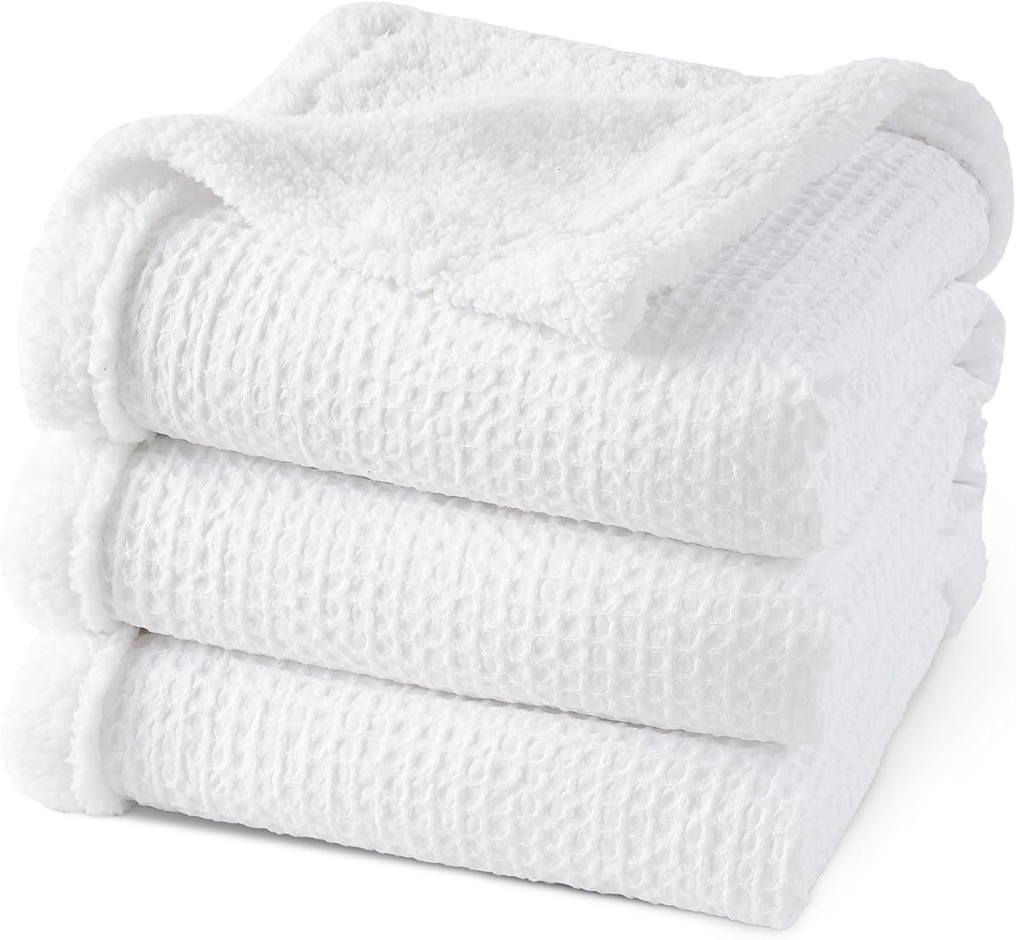 PHF Waffle Sherpa Blanket Queen Size for Cozy Winter Comfort