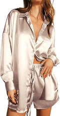 Ekouaer Womens Two Piece Satin Pajama Set - Soft Long Sleeve PJs