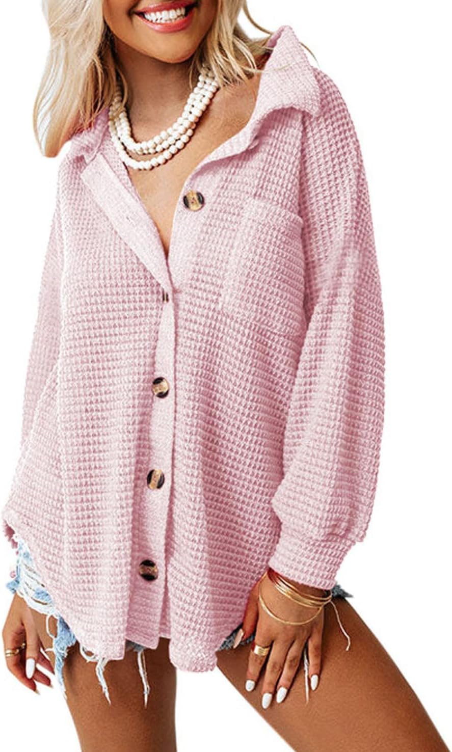 Dokotoo Womens Waffle Knit Shacket Jacket for Casual Style