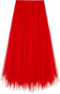 Women's Layered Tulle Midi Skirt with Elastic Waist - Flowy Winter