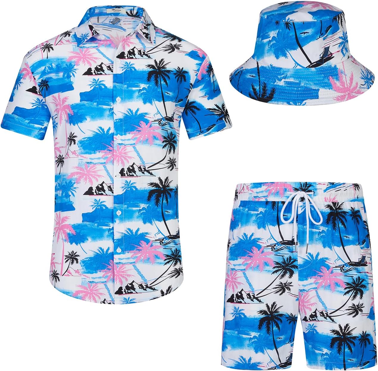 Men's Flower Hawaiian Sets Casual Short Sleeve Shirt and Shorts