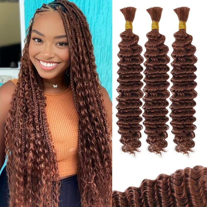 12A #30 Auburn Brown Human Braiding Hair for Boho Styles