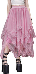 SHENHE Lace Trim Layered Mesh Tulle Skirt High Waist (Style QSYJ)