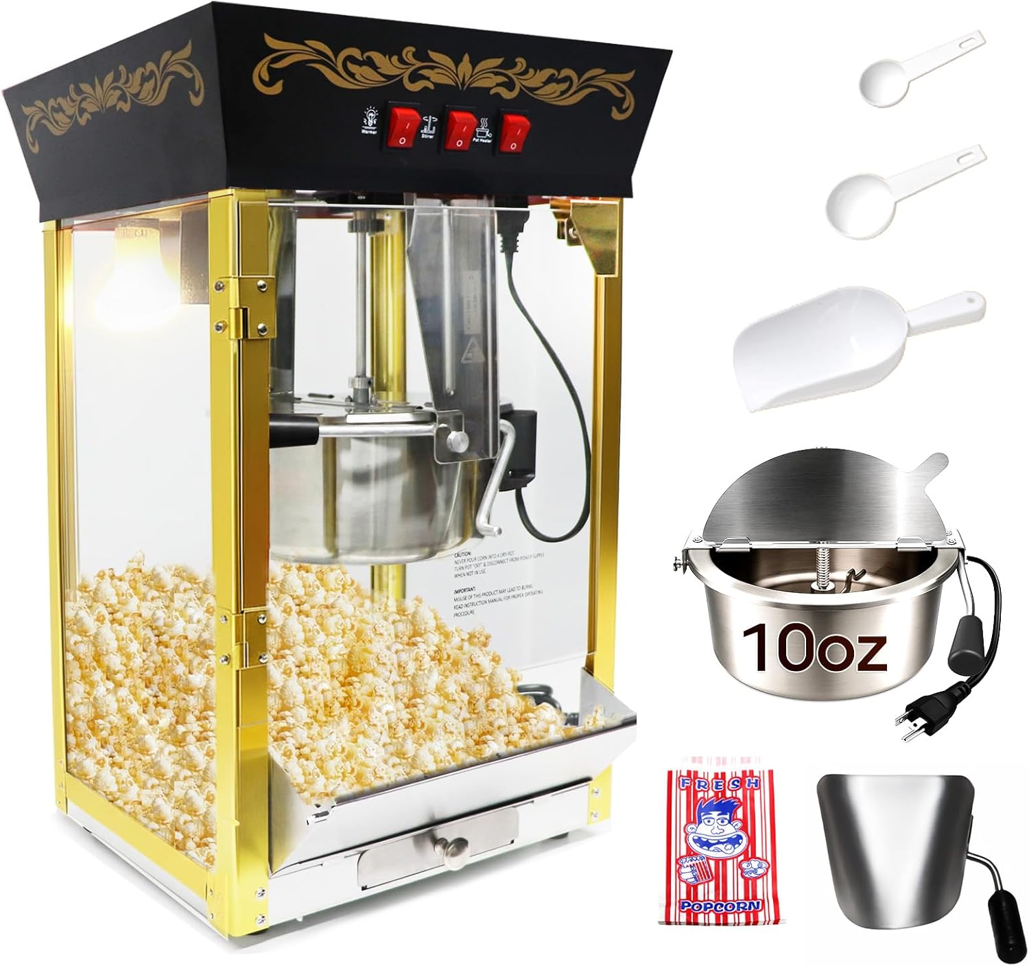 Popcorn Machine with 10oz Kettle for Movie Theater Style Fun