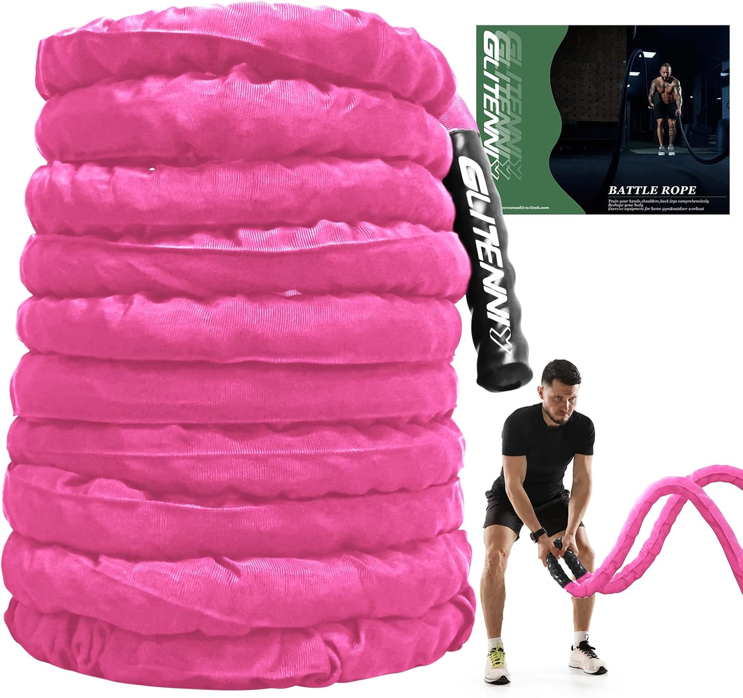 Battle Ropes for Home Gym - 30ft Pink Workout Rope