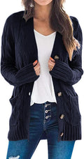 Womens Open Front Chunky Cable Knit Cardigan - Cozy Buttoned Coat