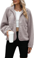 Yanekop Womens Fleece Jacket Fuzzy Button-Down Sherpa Coat - Warm