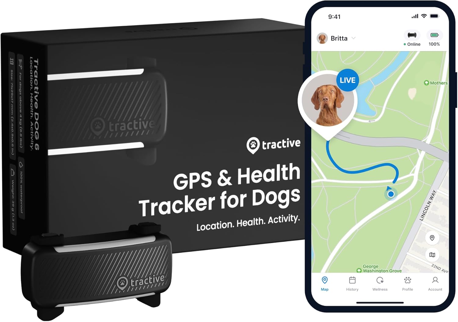 Tractive GPS Dog Tracker | Real-time Location | Health Alerts