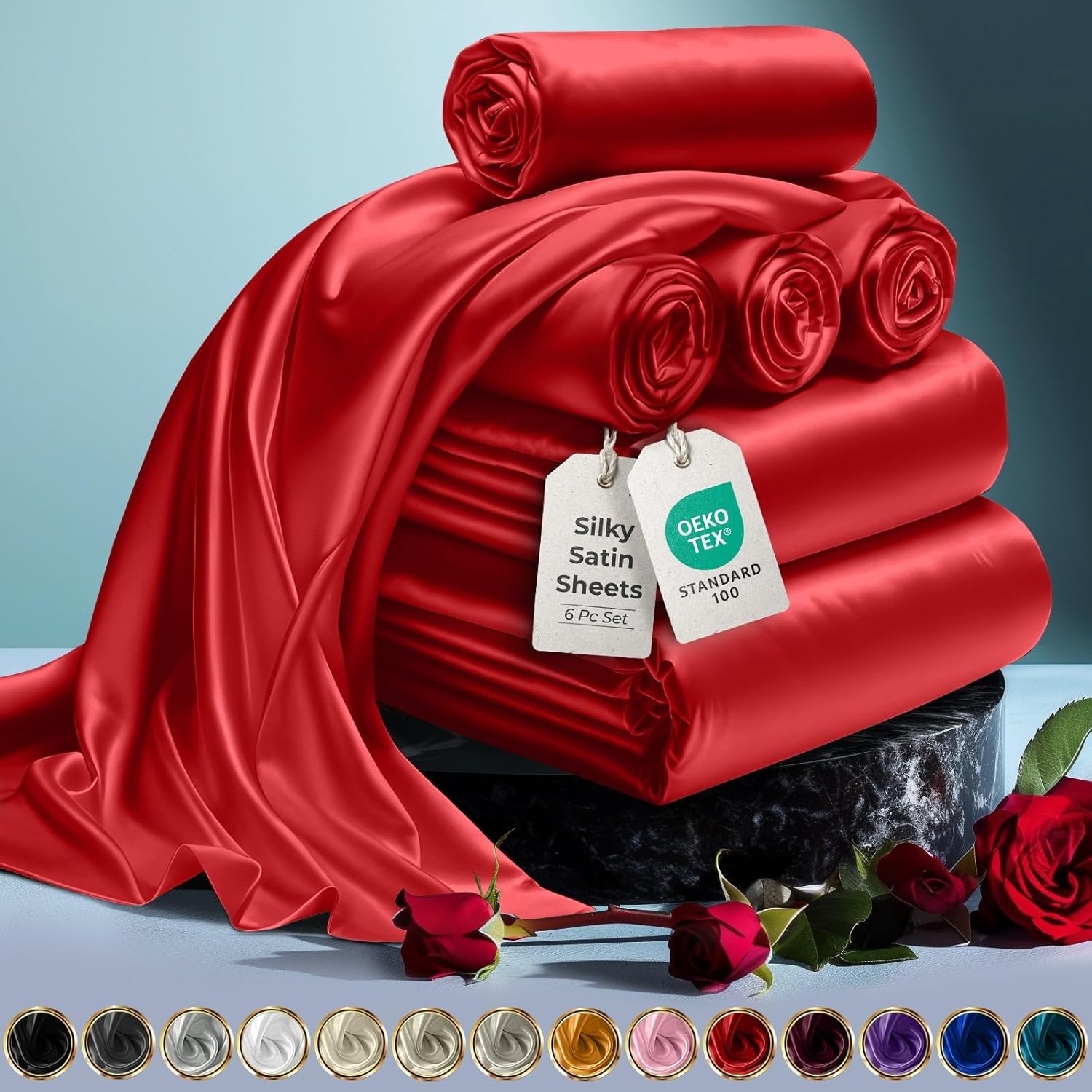DECOLURE Satin Bed Sheets - Luxury Silky King Size Set