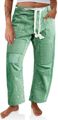 PLNOTME Womens Baggy Barrel Horseshoe Jeans - Patchwork Low Rise
