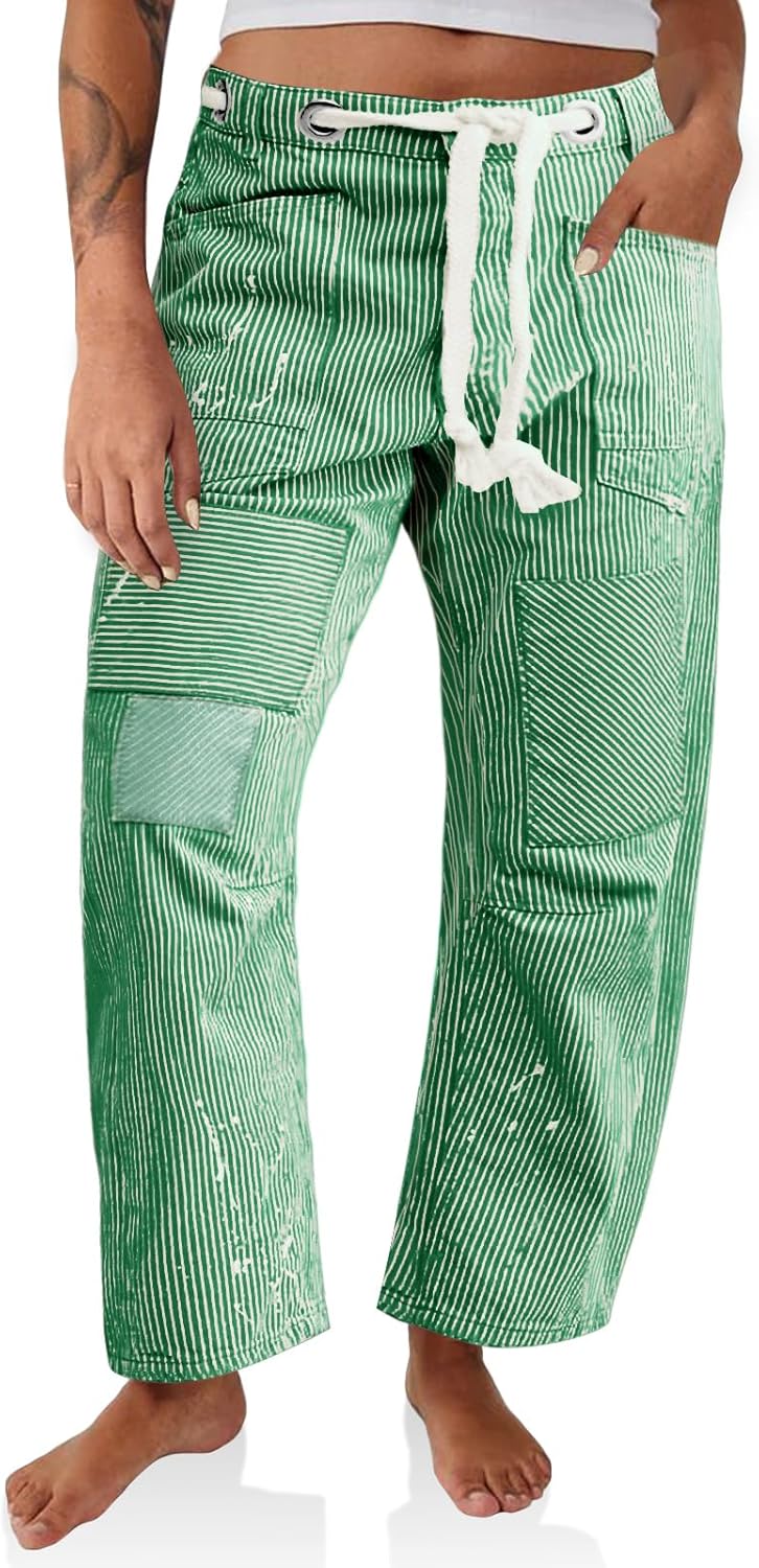 PLNOTME Womens Baggy Barrel Horseshoe Jeans for Stylish Comfort