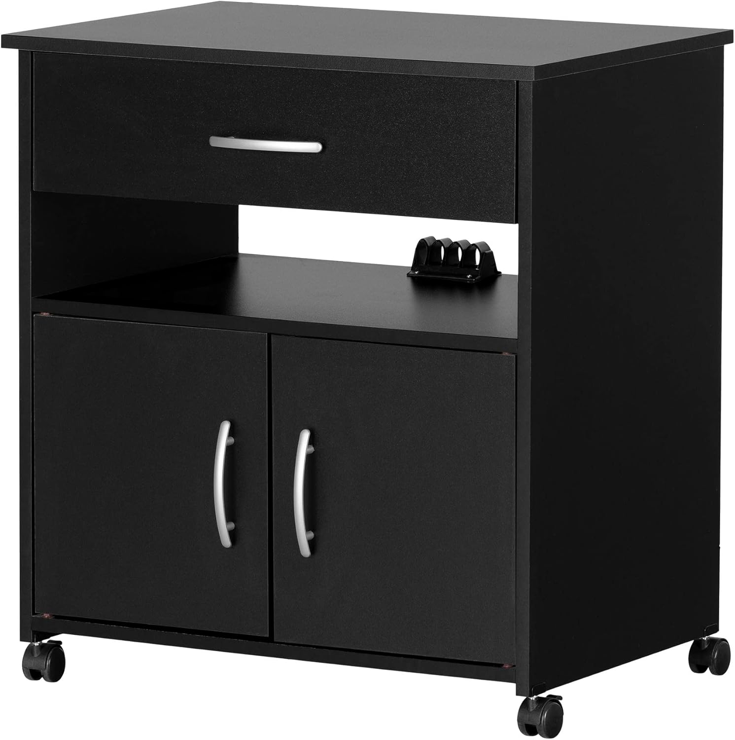 South Shore Axess Microwave Cart: Mobility in Pure Black