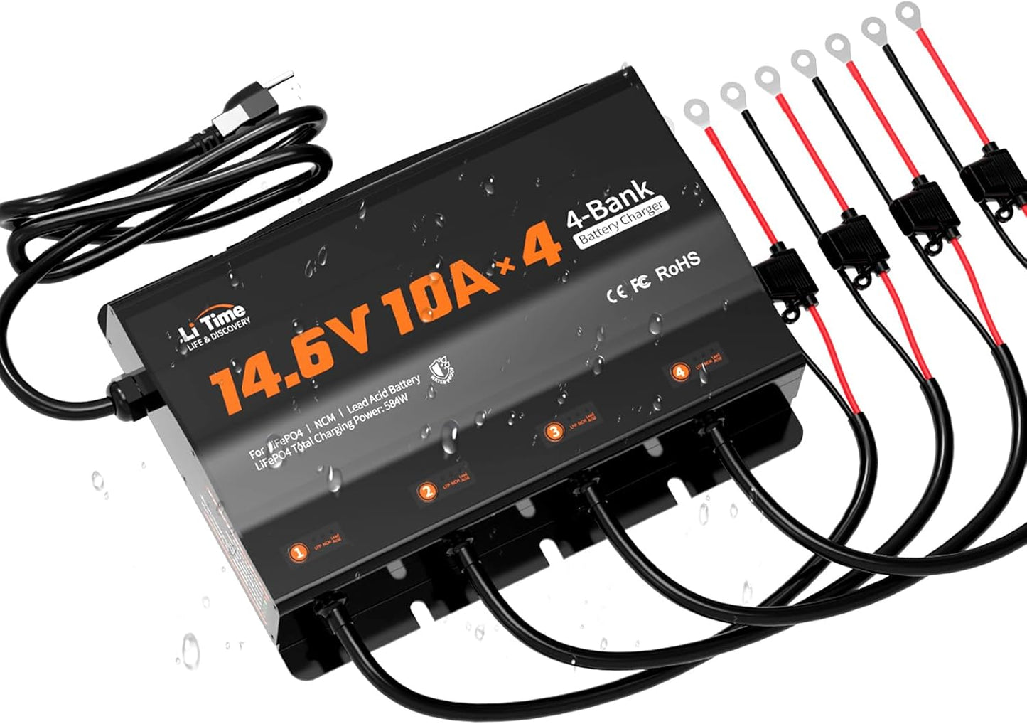 LiTime 4-Bank 10A Smart Battery Charger for Multiple Batteries