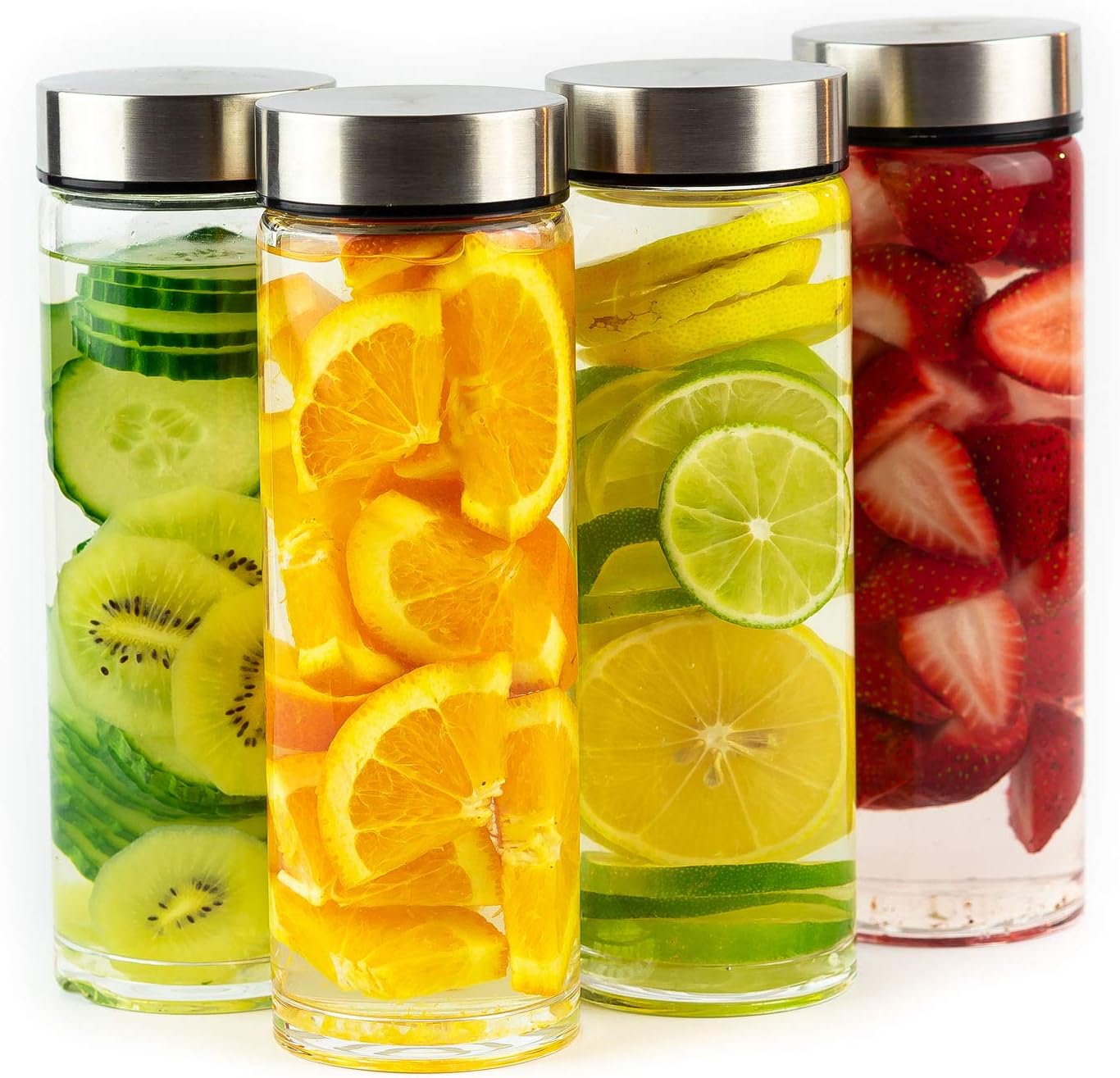 Leakproof Glass Juice Bottles - 4 Pack, BPA Free, 16oz