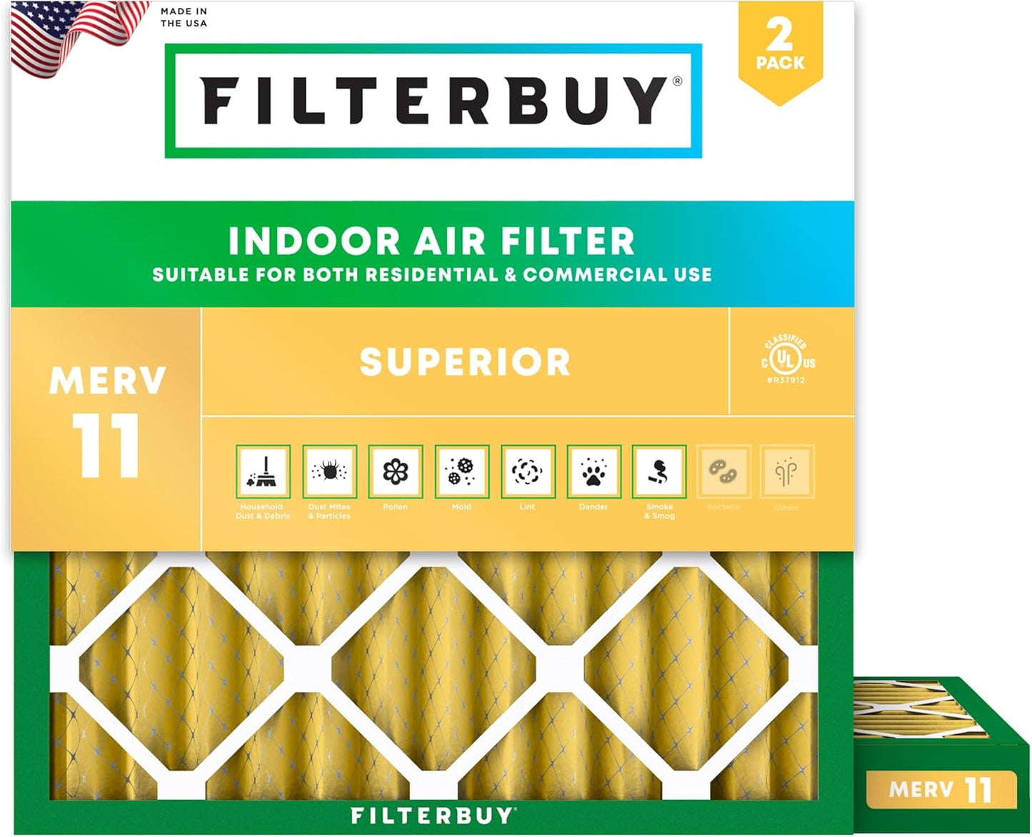 Filterbuy 10x10x2 Air Filter MERV 11 for Pet & Allergy Defense