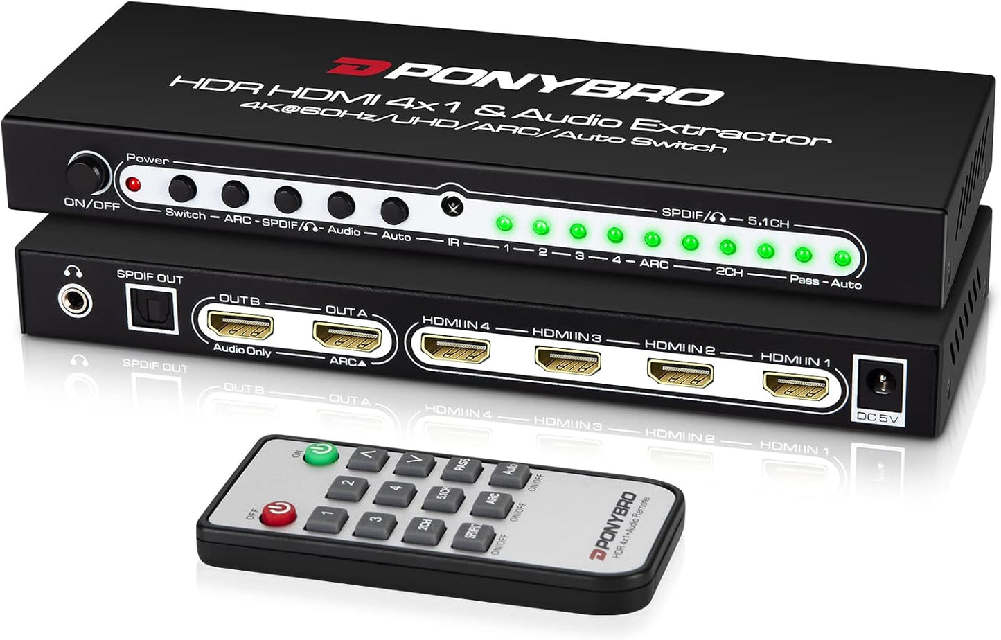 HDMI 2.0 Switch 4 Port with Audio Extractor for Gaming & More