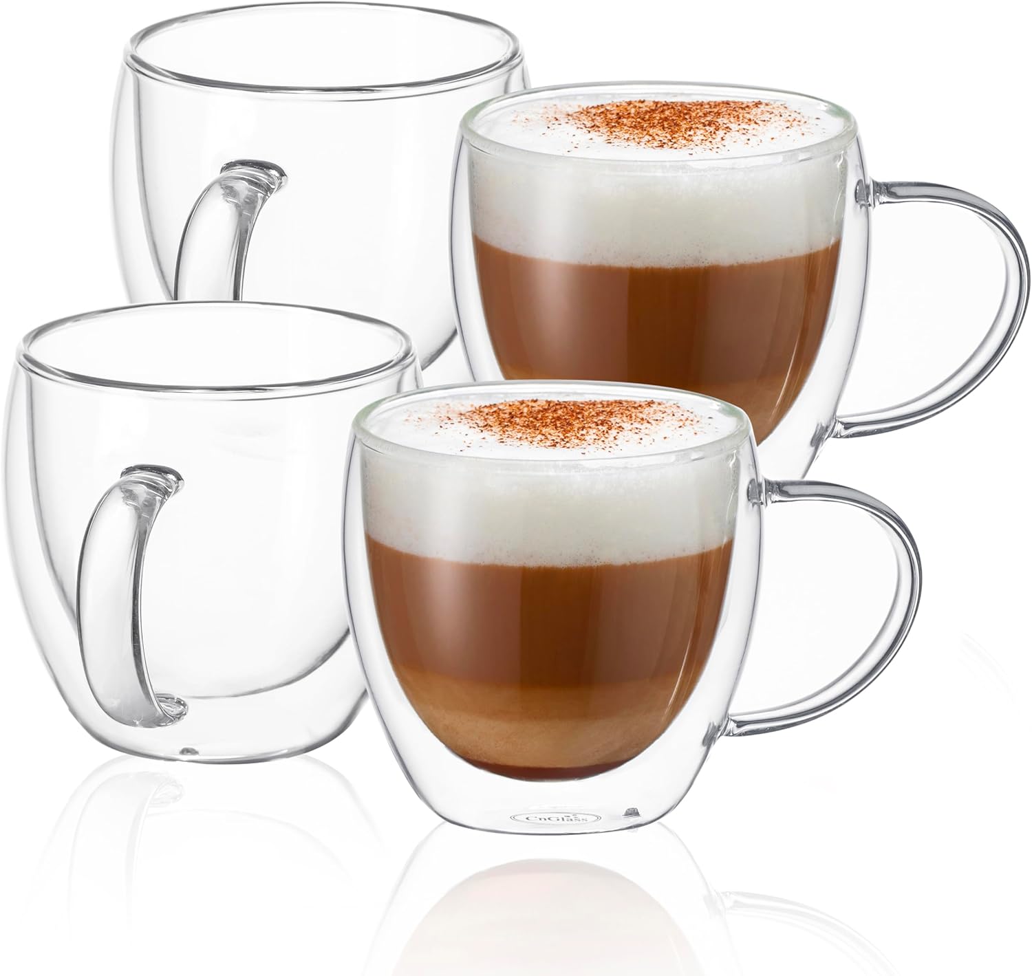 CNGLASS Double Wall Insulated Glass Coffee Mug Set of 4