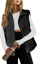 Women Puffer Vest Lightweight Stand Collar Sleeveless - Warm Zip Up