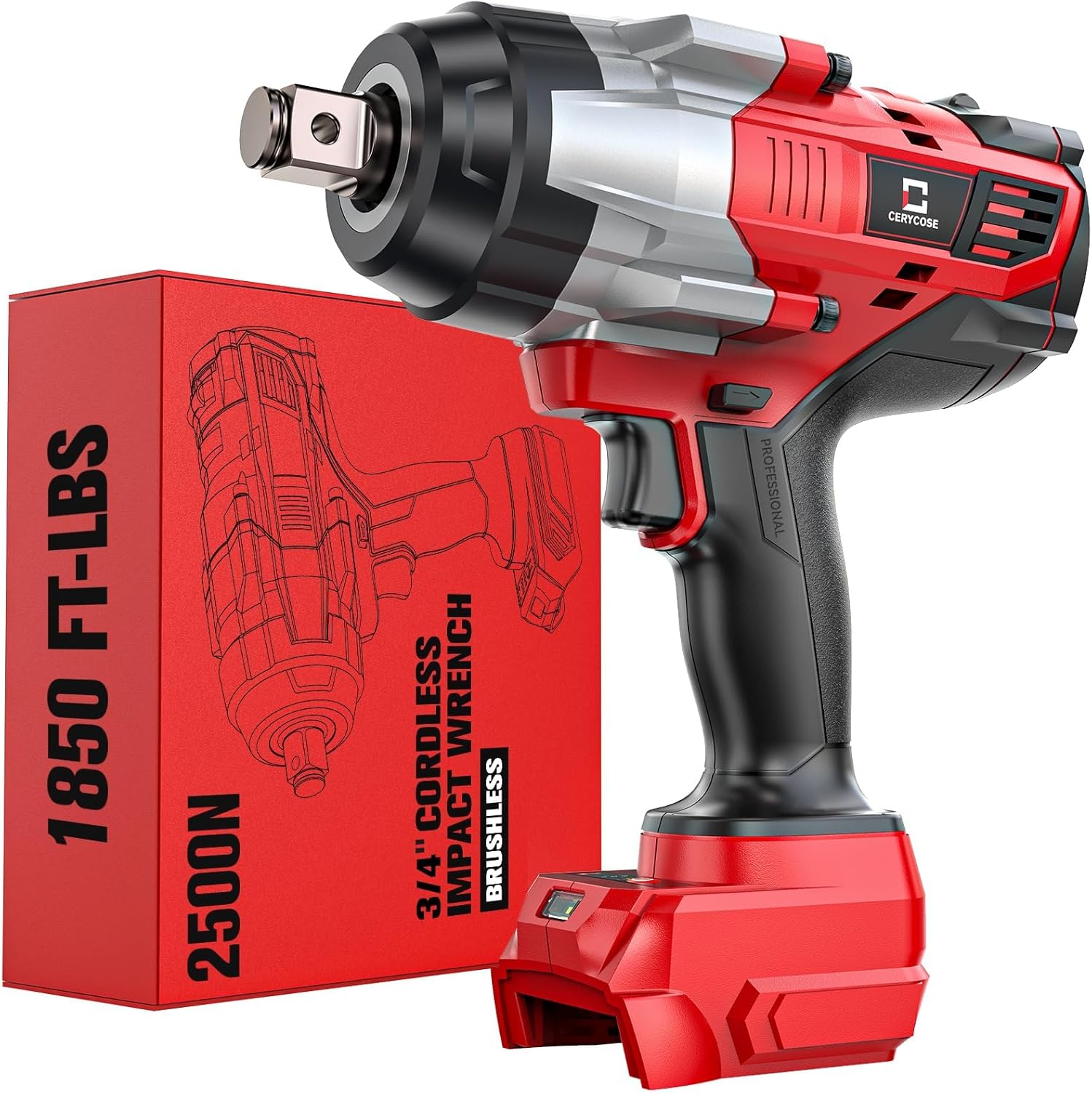 Cordless Impact Wrench 3/4 inch with 1850 FT-LBS Torque Power