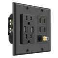 TNP Multimedia Outlet Box (Black) - HDMI Wall Plate with USB Charging