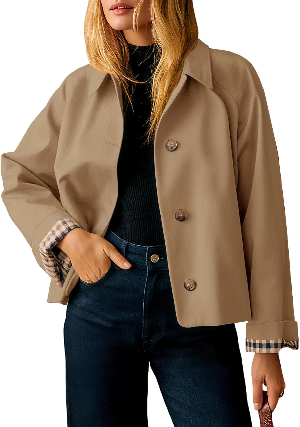 Cropped Trench Coat for Women - Lightweight Fall Windbreaker