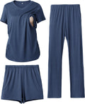 Maternity Nursing Pajamas 3 Piece Set - Comfortable Breastfeeding PJs
