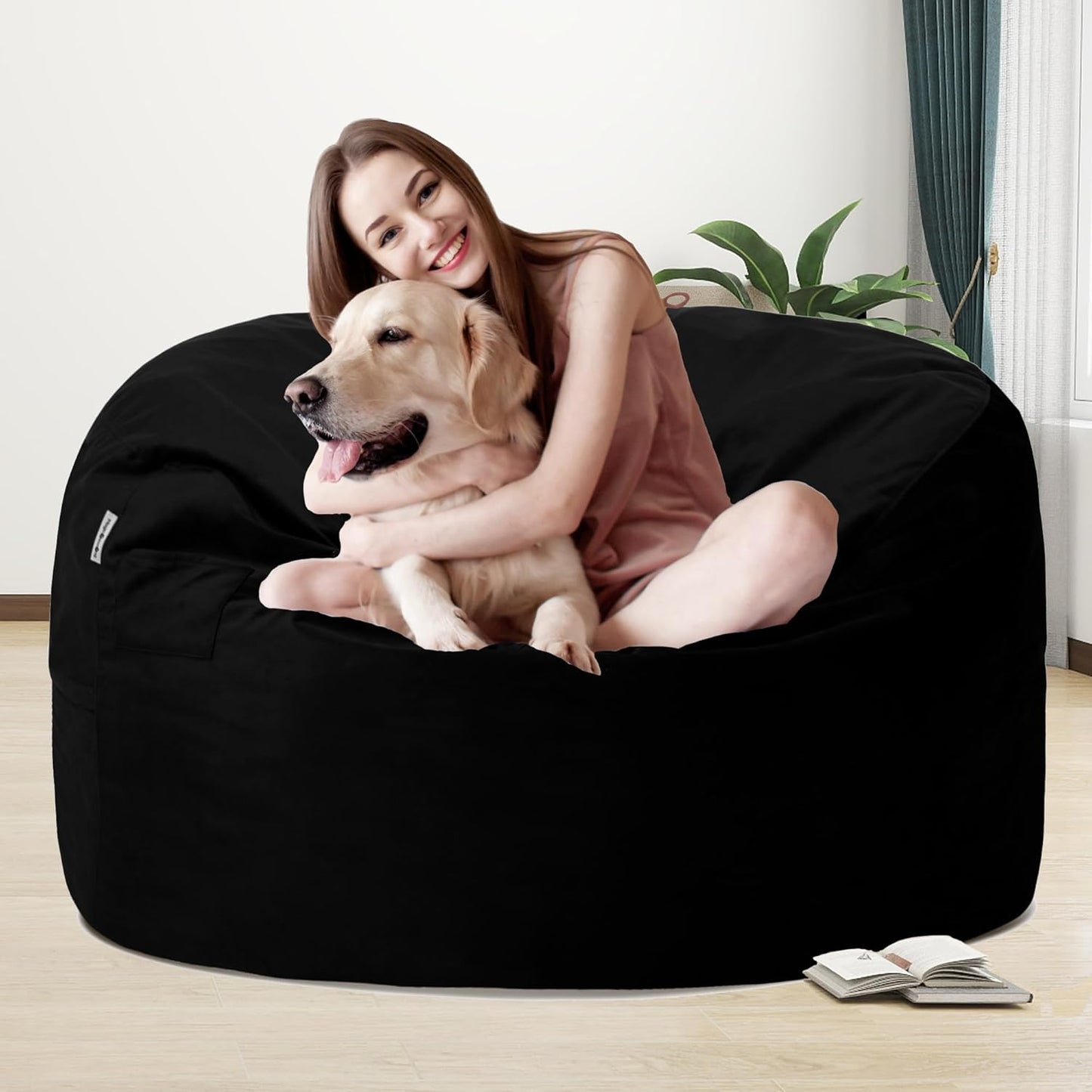 Ultra Soft Memory Foam Bean Bag for Adults - Black Velvet 3FT