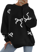 Fall Long Sleeve Pullover Sweater for Women - Cute Bow Oversized