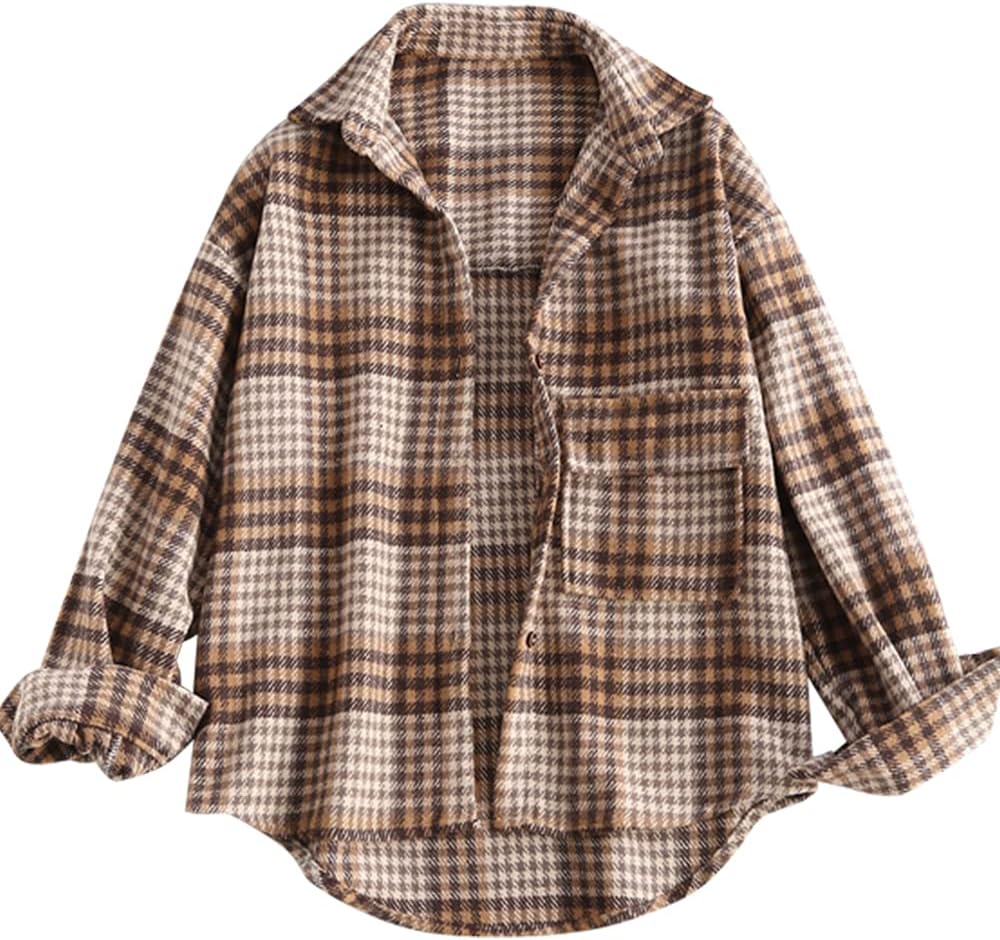 ZAFUL Women's Plaid Long Sleeve Shirt Jacket for Casual Wear
