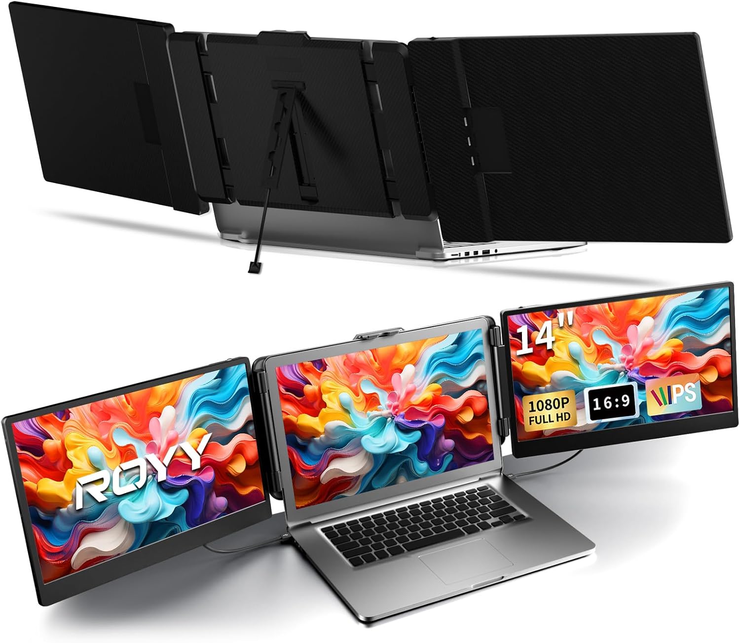Laptop Screen Extender Triple Monitor - 14in 1080P FHD Display