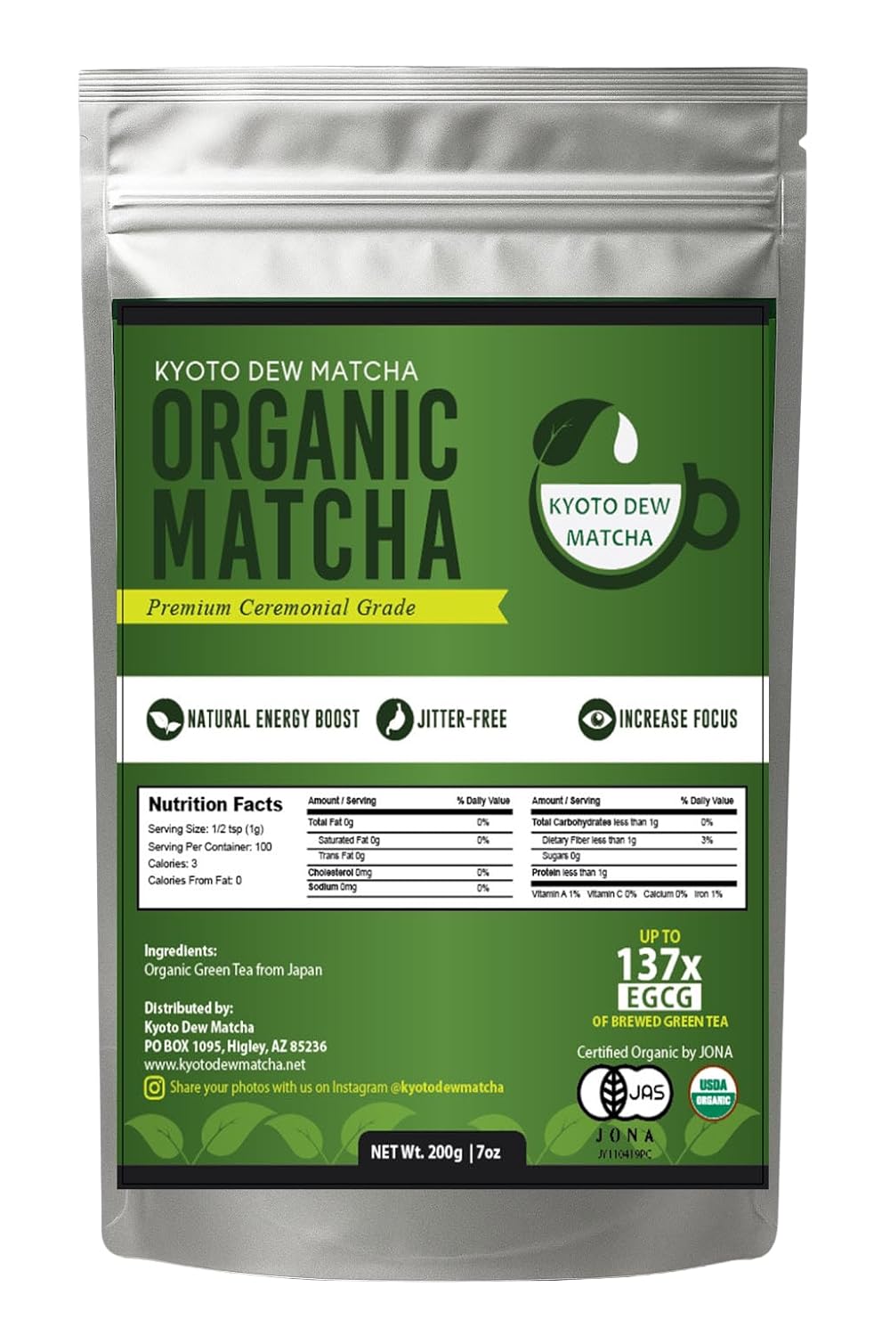 Kyoto Dew Matcha Organic Premium Ceremonial Grade Green Tea
