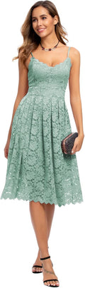 Atnlewhi Womens Spaghetti Strap V Neck Lace A Line Dress - Comfortable