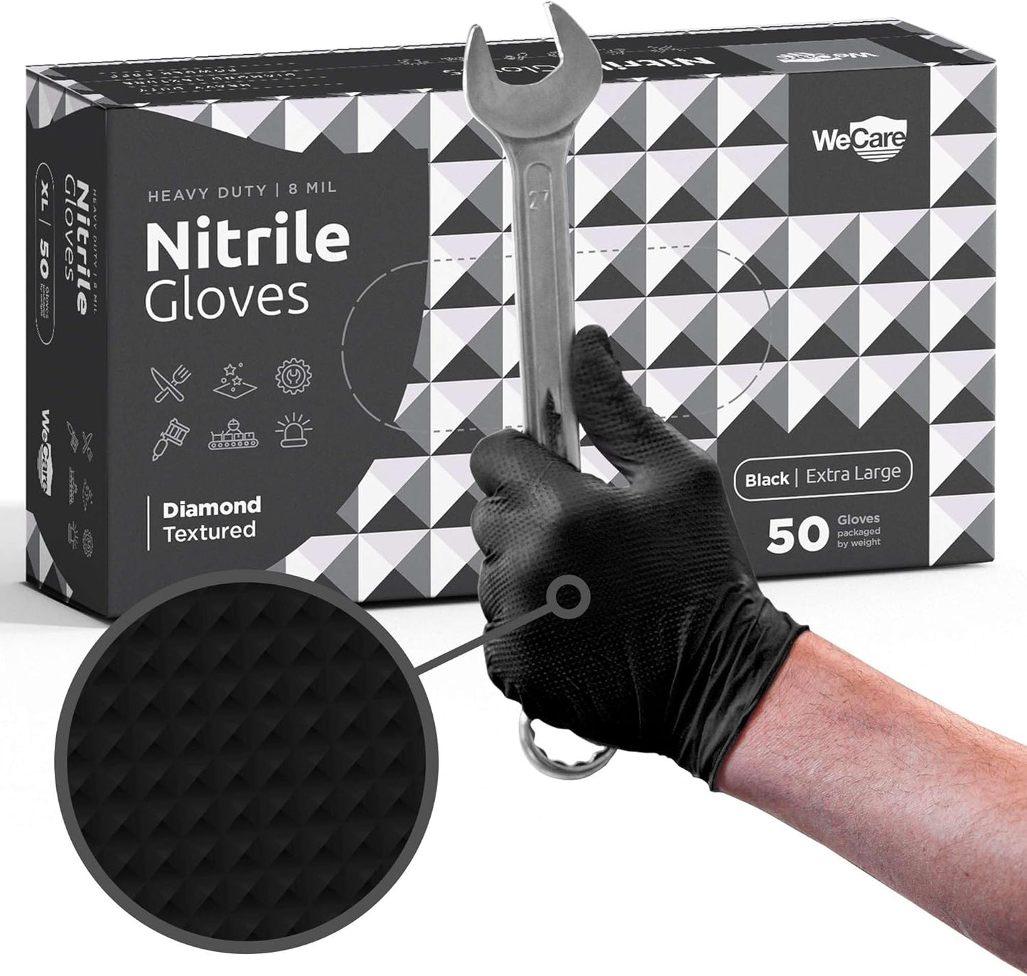8 Mil Nitrile Gloves - Diamond Grip for Heavy Duty Protection