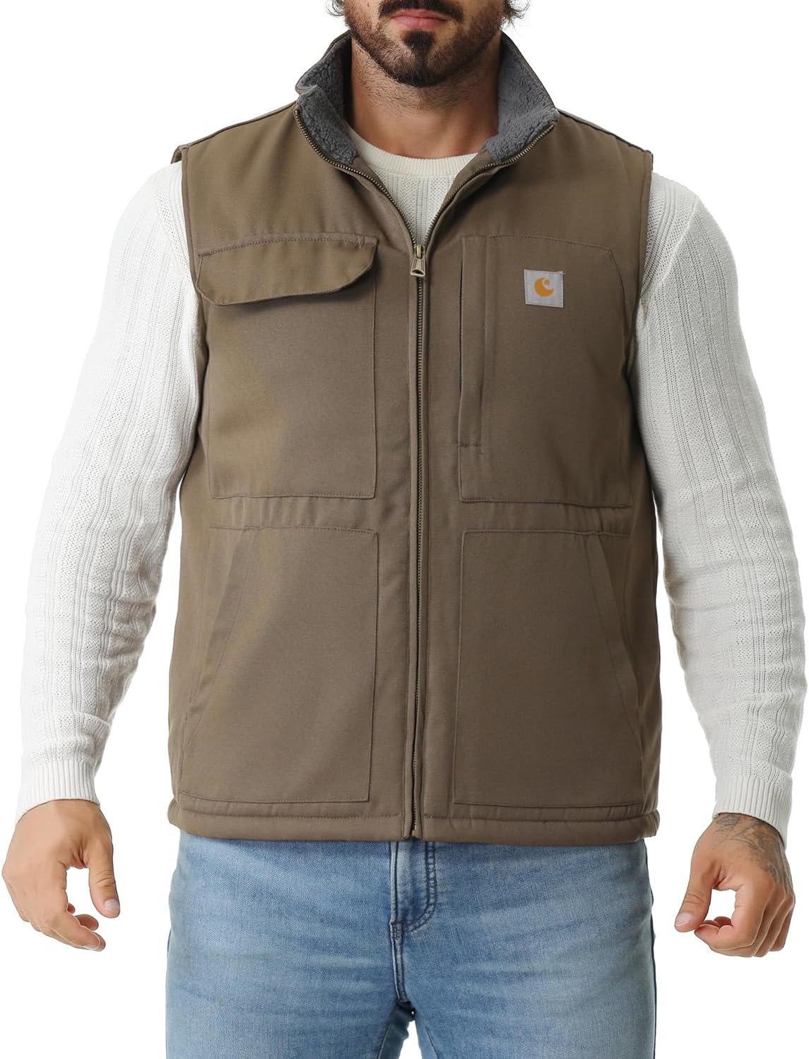 Men's Loose Fit Washed Duck Fleece-Lined Waterproof Work Vest
