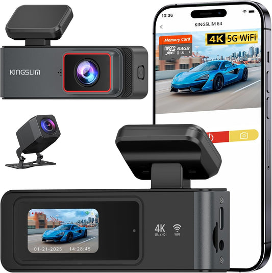 Kingslim 4K Dash Cam Front and Rear with 64GB SD Card