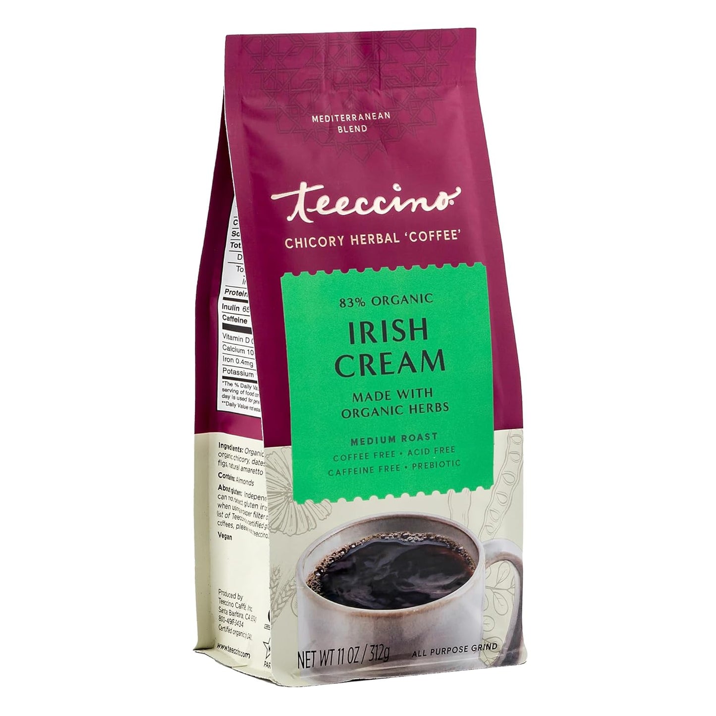 Teeccino Irish Cream Chicory: Prebiotic & Caffeine-Free
