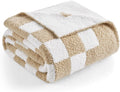 Checkered Bedding Blanket Twin 60x80 in Beige - Super Soft Knit Throw