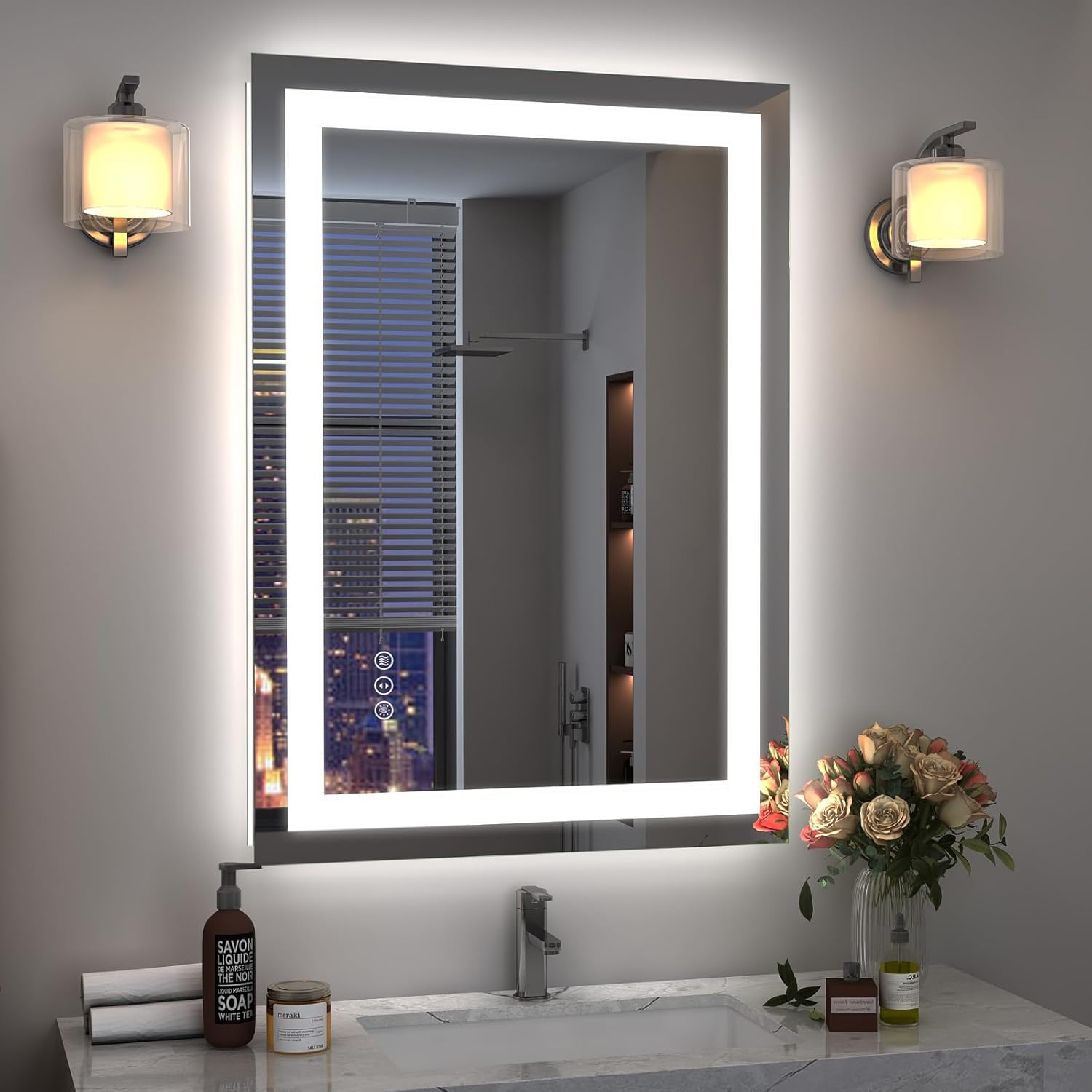 24x36 LED Mirror for Bathroom with Dimmable Anti-Fog Feature
