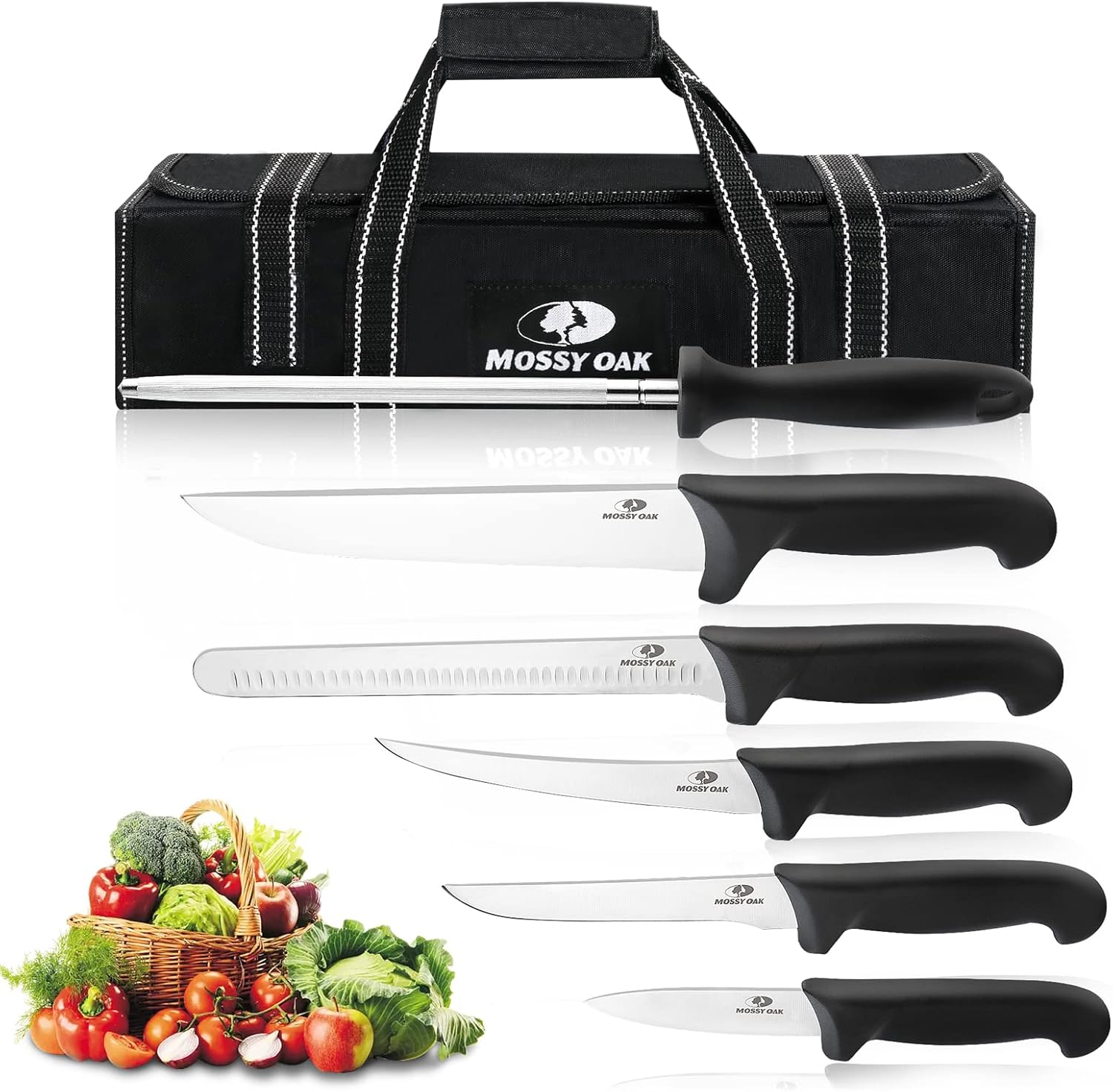 Mossy Oak 6 PCS Kitchen Knife Set with Roll Bag for Cooking