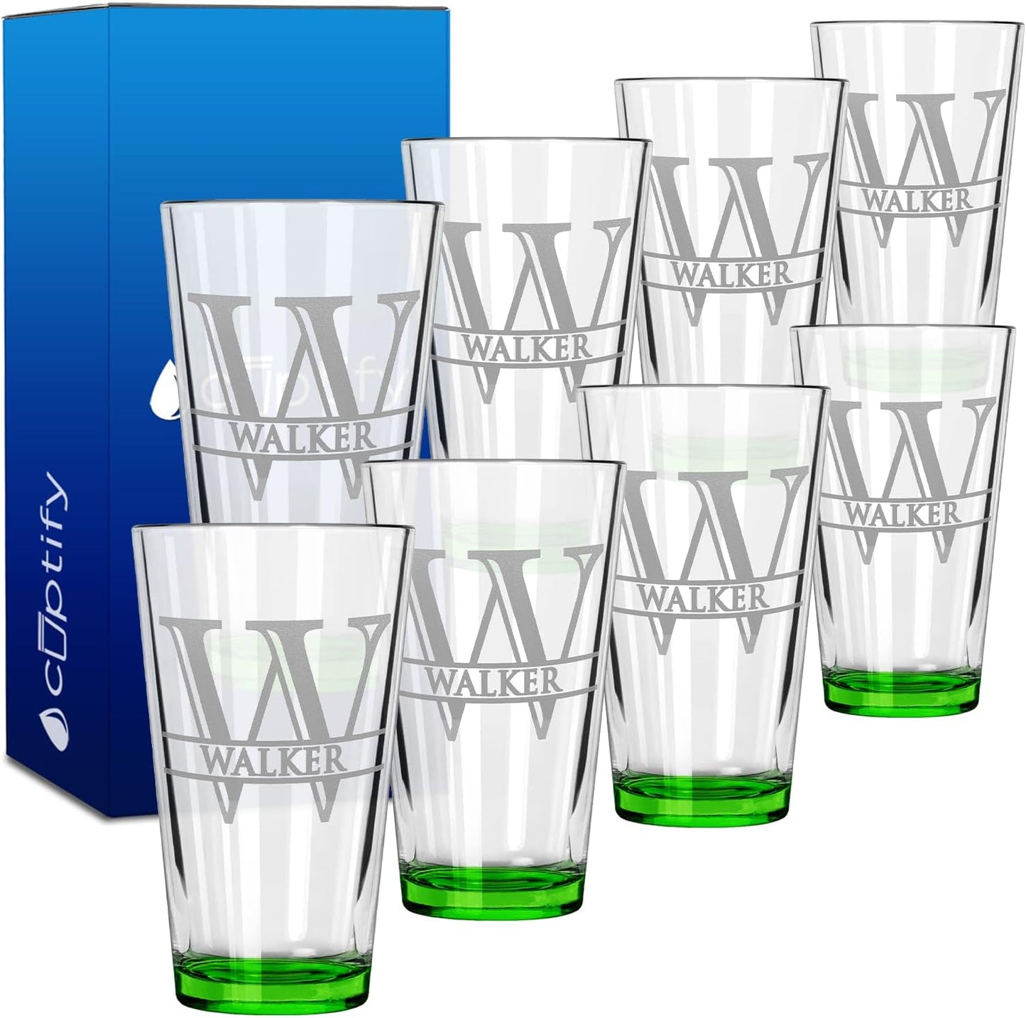Personalized Beer Glasses Set of 8 Engraved 16oz Pint Glasses