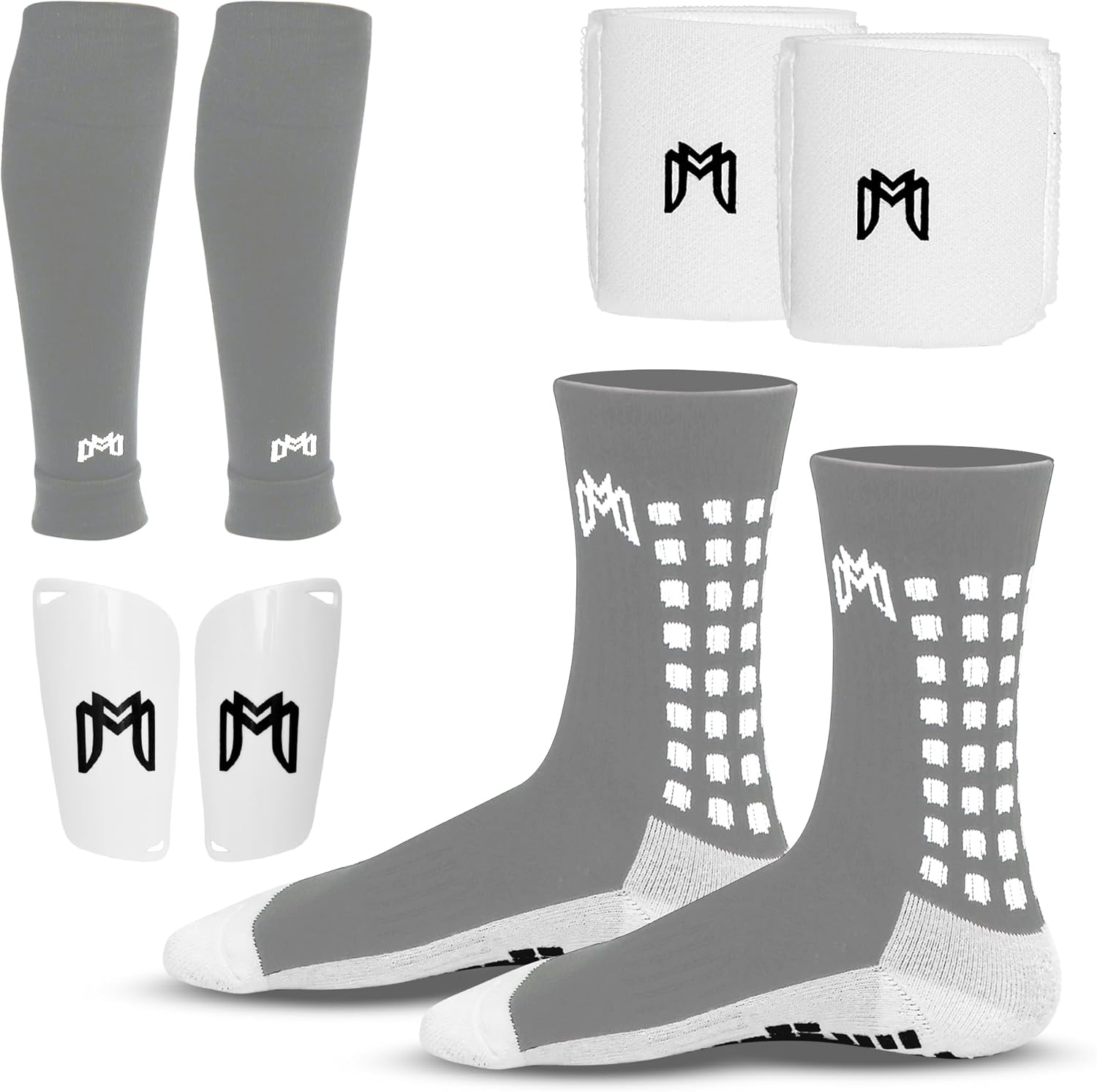 Soccer Grip Socks and Shin Guards Bundle for All Players